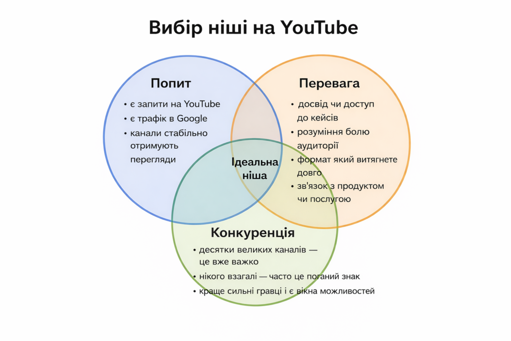 Розбираємо, як обрати нішу на YouTube не за принципом "що подобається", а через попит, конкуренцію і монетизацію. Пояснюємо різницю між нішею і темою, даємо ідею з піднішою, показуємо, як перевірити попит і офер, та ділимося планом з десяти відео для тесту ніші і подальшого просування YouTube каналу для бізнесу.